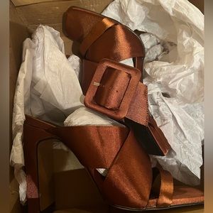 ASOS Rust Satin Buckle Heeled Mule Sandals Size 5